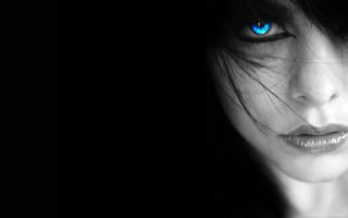 Woman blue eyes black background 3 - this image free wallpaper