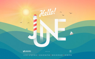 Hello june calendar lighthouse sailboat - a calendar free wallpaper