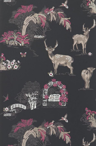 Black background pink white deer - a silk screen free wallpaper for mobile