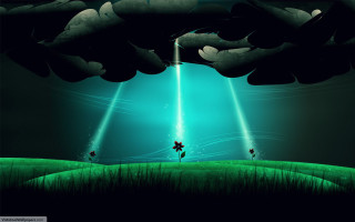 Green field people distance lights - a scene free wallpaper