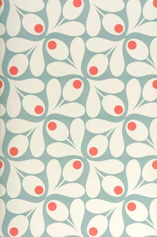 Red white leaves blue background - a pattern free wallpaper for mobile