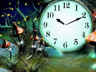 Clock forest scene mushrooms background - a clock free wallpaper for desktop