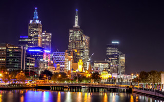 City skyline night bridge river 25 - a bridge and a river free wallpaper