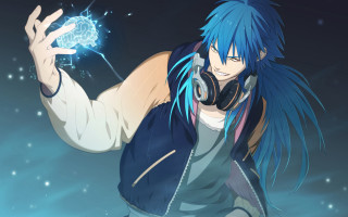 Man blue hair headphones glowing 2 - biopunk free wallpaper