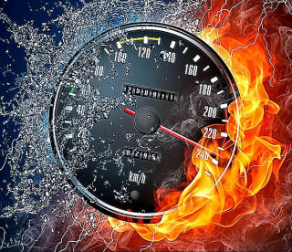 Speedometer fire water splashing blue - water free wallpaper for desktop