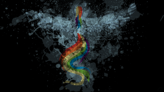 Colorful bird flying black background - triadic free wallpaper