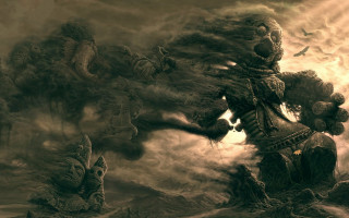 Skeleton field grass bird flying - overhead in the sky above free wallpaper