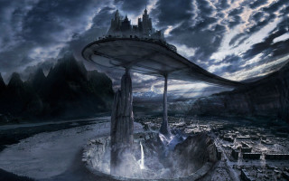 Futuristic city giant structure waterfall - a futuristic city free wallpaper