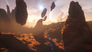 Landscape rocks plants sun bright - a bright sun in the background free wallpaper