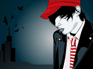 Man red hat smoking cigarette - punk art free wallpaper