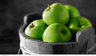 Wooden bowl green apples table - a wooden bowl free wallpaper