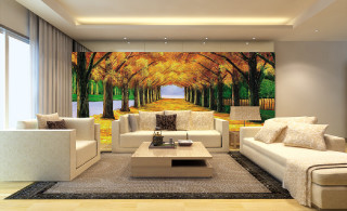 Living room forest painting couch - a coffee table free wallpaper