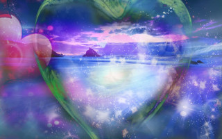 Heart sky stars person beach - digital artwork free wallpaper