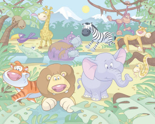Jungle cartoon animals lion background - a giraffe free wallpaper