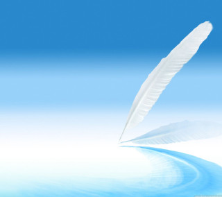 White feather flying over water - a blue sky in the background free wallpaper for tablet