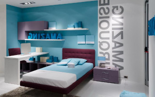 Bedroom bed desk blue wall - amazing free wallpaper