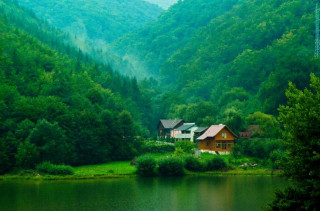 House forest lake mountain nature - alen divi free wallpaper