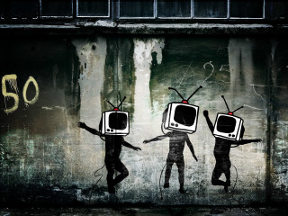 People tvs graffiti wall group - dystopian art free wallpaper