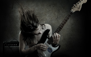 Woman long hair guitar dark - long hair playing free wallpaper