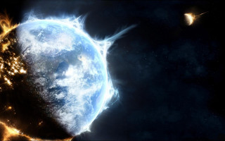 Blue planet star black background - global illumination free wallpaper