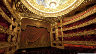 Auditorium gold curtain painted ceiling - a large auditorium free wallpaper