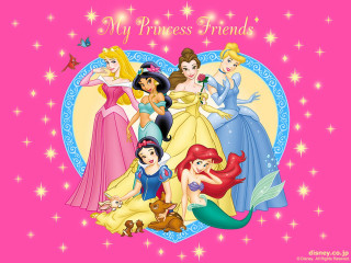 Princesses heart stars pink background - a group of princesses free wallpaper