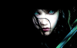 Woman blue eyes black background 6 - ribbon free wallpaper for desktop