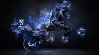 Black horse blue flames air - blue flame free wallpaper