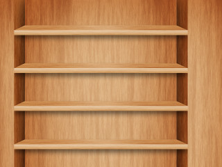 Wooden shelf three shelves each - each side of it free wallpaper