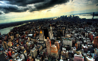 City tall buildings water cloudy - dark cloud free wallpaper