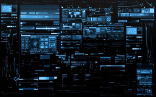 Computer screens dark room blue - cyberpunk style free wallpaper