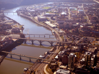 Bridge river city foreground background 3 - aerial free wallpaper