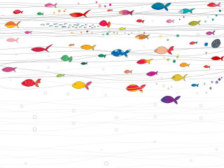 Fish group swimming water waves - illustration free wallpaper