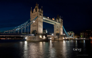 Bridge lit night building blue 2 - brenda chamberlain free wallpaper