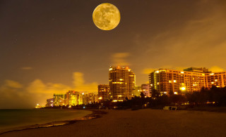 Full moon city night beach - full moon free wallpaper
