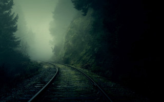 Train track forest fog gothic - fog free wallpaper