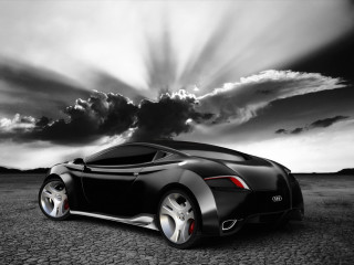 Black white sports car desert 2 - matte drawing free wallpaper