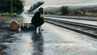 Woman umbrella wine rain train - a rainy day free wallpaper