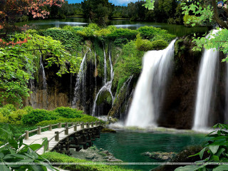 Waterfall bridge forest river nature - a bridge over a river free wallpaper