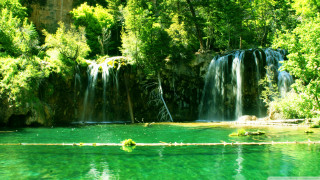 Waterfall lake green water trees - fallen free wallpaper for desktop