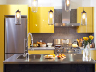 Kitchen yellow cabinets stainless steel - vibrant color scheme free wallpaper