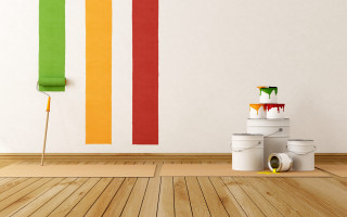 Colorful room paint rollers corner - the floor next free wallpaper