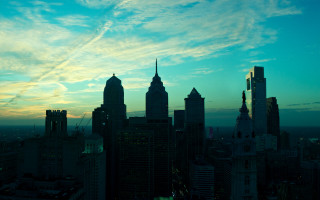 City skyline blue sky clouds 2 - dawn free wallpaper