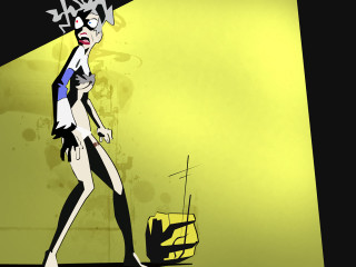 Cartoon woman walking street yellow - a cartoon of a woman free wallpaper for desktop