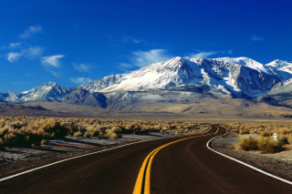 Road mountain blue sky clouds - ansel adams free wallpaper