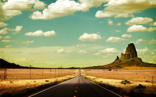 Long road mountain clouds fence - a long road free wallpaper