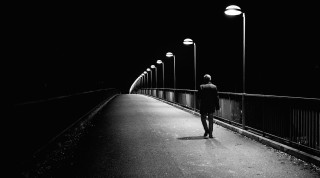 Person walking bridge night streetlights - street free wallpaper
