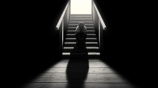 Woman staircase dark shadow door - dark night free wallpaper