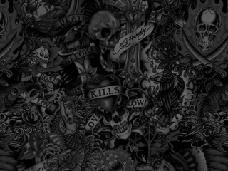 Skulls guns banner gothic detailed - a detailed drawing free wallpaper