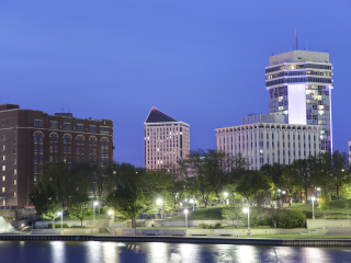 City skyline lake nighttime lights 2 - the building and trees free wallpaper